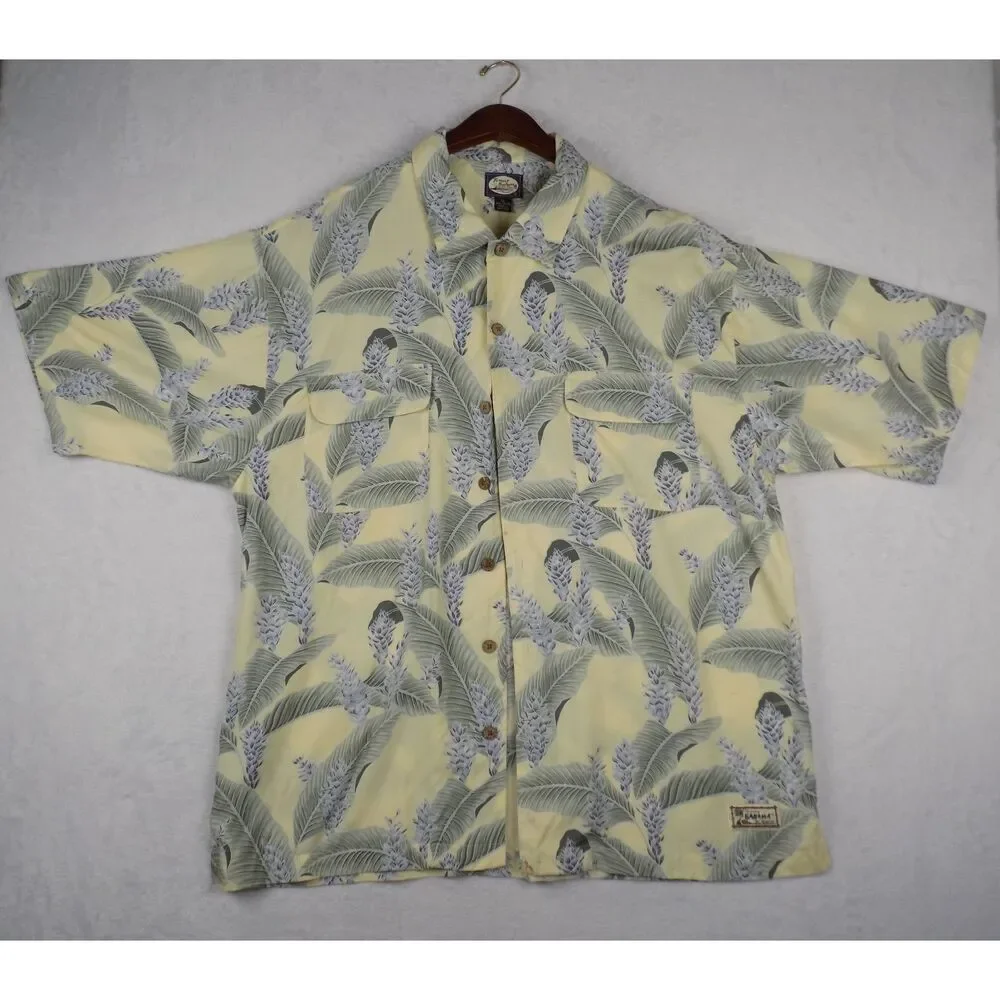 Vintage Tommy Bahama Shirt‎ Dual Pockets Wood Buttons Floral Pattern Rayon XL